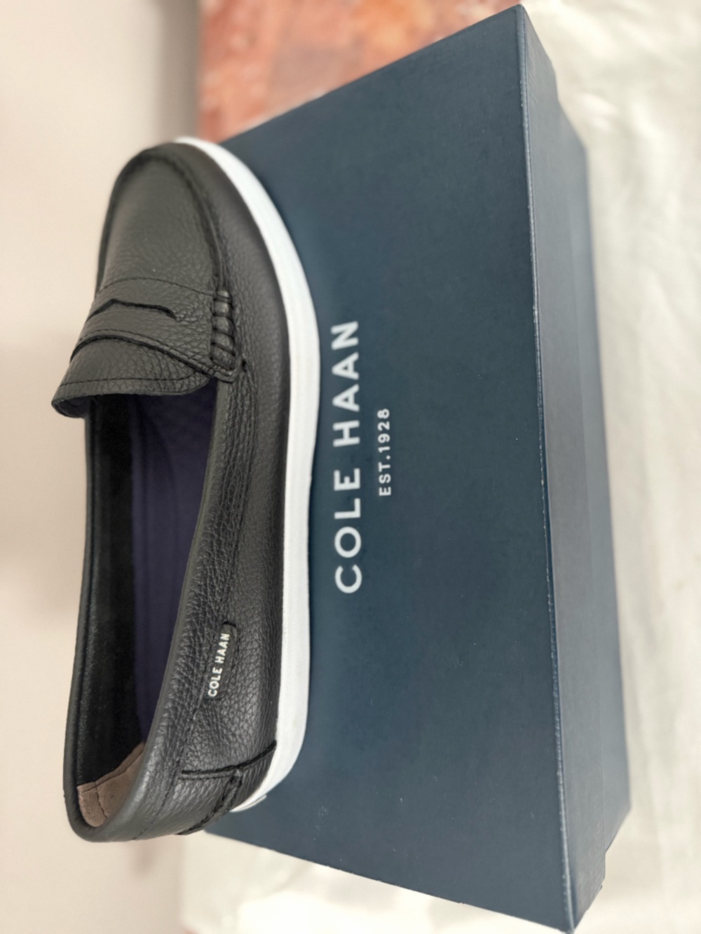 Cole Haan Black Pebbled Leather Slip-On Loafers with White Soles - Picture 11 of 11